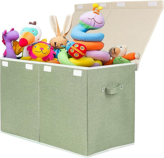 popoly Large Toy Box Chest with Lid, Collapsible Sturdy Toy Bin Storage Organizer Boxes Baskets for Kids, Boys, Girls, Nursery, Playroom, 25"x13" x16"