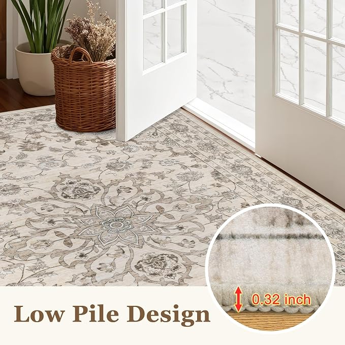 Area Rugs 10x14 Living Room Rug: Washable Rug Soft Vintage Distressed Floral - Image 9