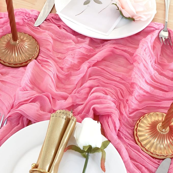 3 Pack Rose Pink Cheesecloth Table Runner 120 Inch Boho Wedding Decor | - Image 6