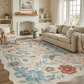 DCX Beige Floral Rug 5x7, Washable Beige Rug by DCXWashableRug