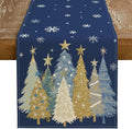 Christmas Table Runner 13x60 Inch, Xmas Trees Snowflakes Holiday Decorative by GEEORY