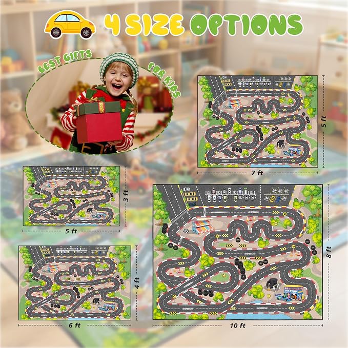 Kids Car Rug Play Mat, 3x5 ft Race Track Road Rug - Image 5