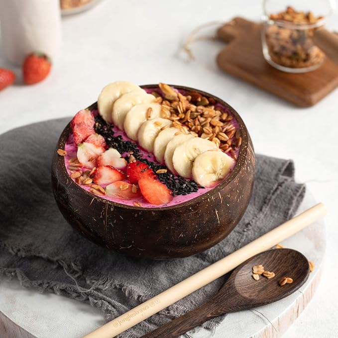 Jungle Culture 2 Polished Coconut Bowl & Wooden Spoons Set - Image 6