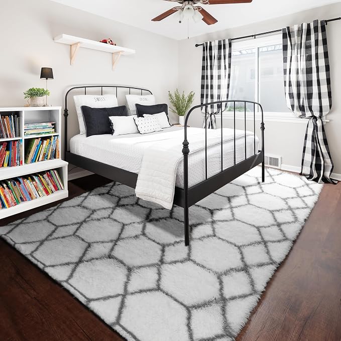 ONASAR 5x7 Area Rugs for Living Room Bedroom, Fluffy White and Grey Throw Rug - Image 6
