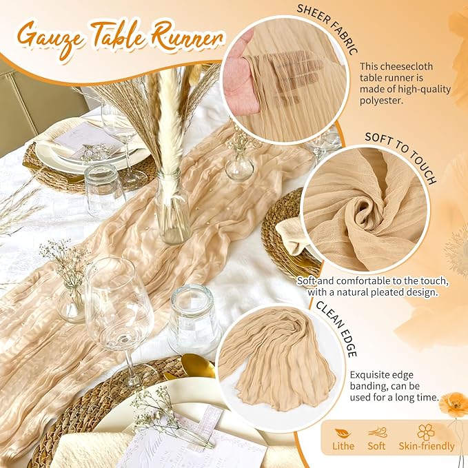 Showgeous 30 Pack Nude Cheesecloth Table Runner, 17 x 108 Inches | Boho - Image 3