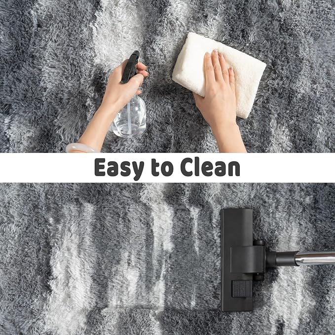 Shag Rugs for Living Room 6x9, Ultra Soft Abstract Grey Big Fuzzy Rugs for - Image 7