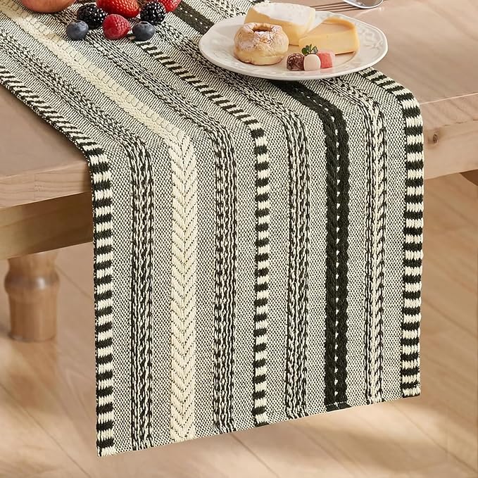 Artoid Mode Black Farmhouse Stripe Braided Table Runner 12x120 Inch | Holiday by ArtoidMode