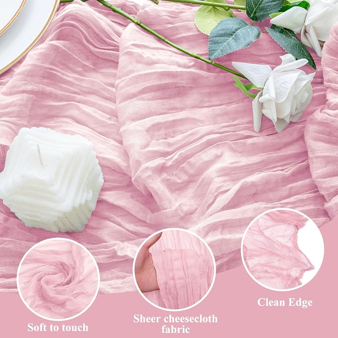 Cheesecloth Table Runner 10FT Blushing Pink Boho Gauze Sheer Runners | Cheese - Image 3