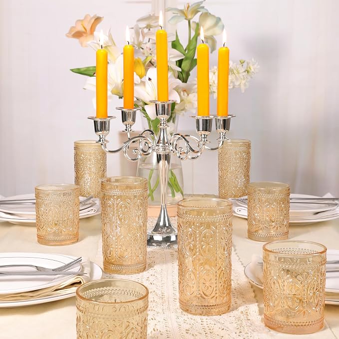 abrwyy Amber Glassware set of 4, Vintage Drinking Glasses, 10oz Heavy Duty - Image 8