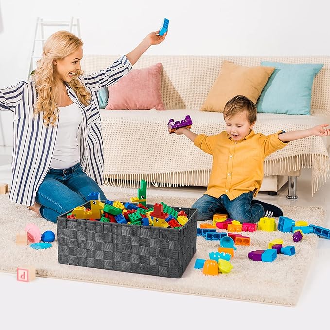 Woven Storage Baskets, Storage Bins, Cube Basket Container Baskets Storage Boxes Organizers for Clothes /Shelves/ Closet, Set of 6 (Grey)