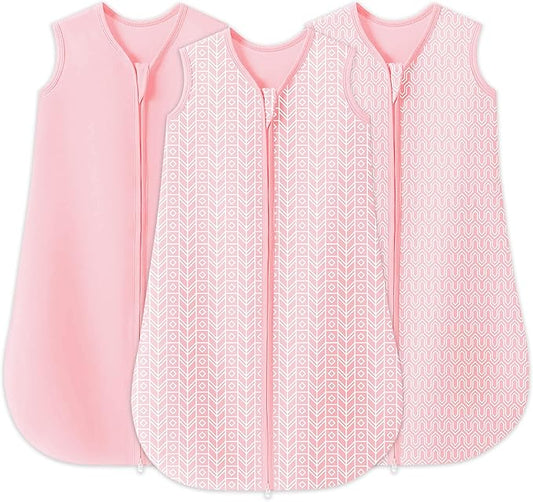 SWEET DOLPHIN Baby Sleep Sack 12-18 Months - 100% Cotton 2-Way Zipper TOG 0.5 Infant Wearable Blanket, Newborn Essentials Toddler 3 Pack Sleeping Sacks - Pink