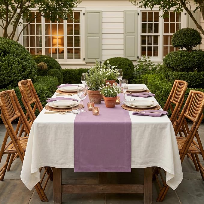 Solino Home 100% Pure Linen Table Runner Mulberry Long, Fete 14 x 108 in | - Image 3
