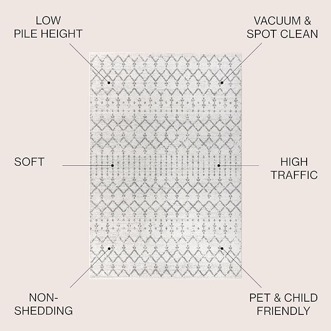 JONATHAN Y Boho Vintage Diamond Cream/Gray Round Area Rug 9 ft, Moroccan Hype - Image 2