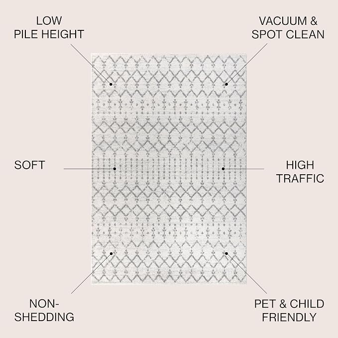 JONATHAN Y Boho Vintage Diamond Cream/Gray Round Area Rug 3 ft, Moroccan Hype - Image 2