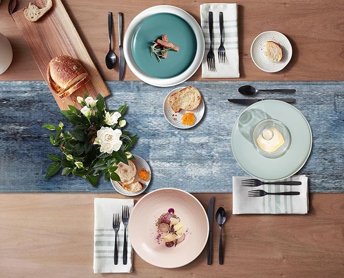 Emvency Table Runner, 13x108 Inch, Farmhouse Abstract Denim | Blue Art Painting - Image 5