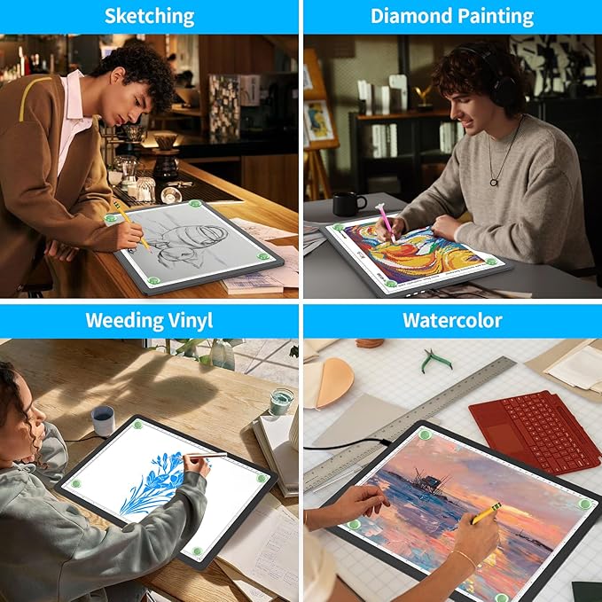 Phylosal Magnetic A3 Light Pad with Bag, Super Bright Light Box with Side Button, Diamond Art Light Board, Lightbox for Tracing and Drawing, USB Power Light Table for Sketching, Weeding Vinyl (Black)