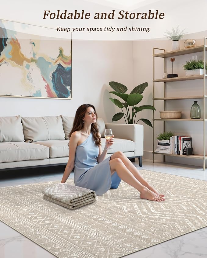 Miukiki 6x9 Area Rug for Living Room Moroccan Washable Rugs Non Slip Indoor - Image 5