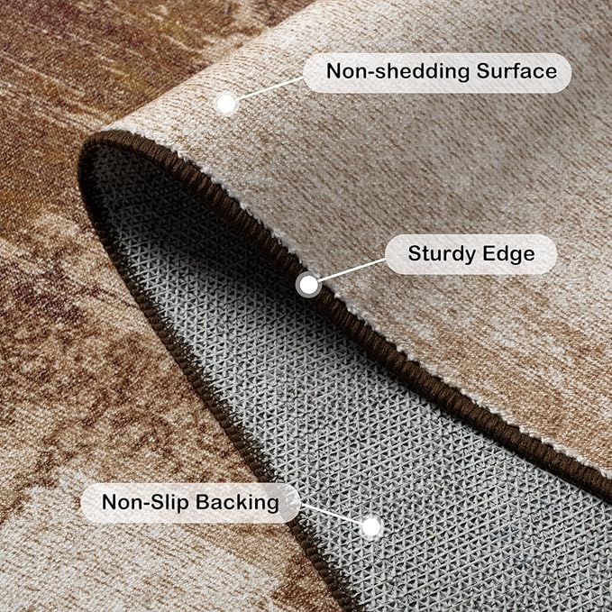 Kelarea Living Room Rug, 5x7 Rug Modern Abstract Washable Rugs Brown Foldable Faux Wool Vintage Carpets, Non Slip Rug for Bedroom, Dining Room, College Dorm, Kids Playroom, Home Office