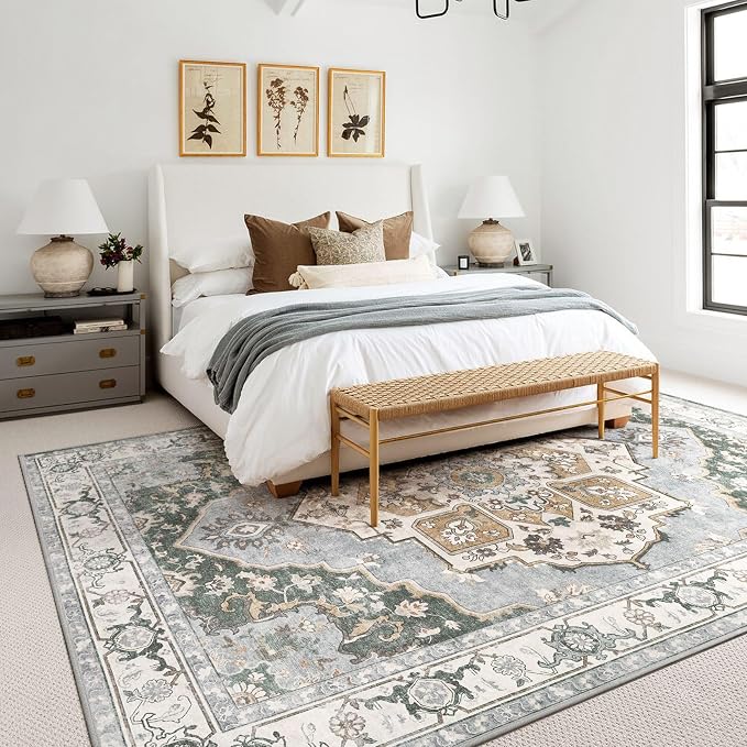 5x7 Washable Area Rug: Vintage Neutral Soft Non Slip Thin Large Floor Carpet - Image 4