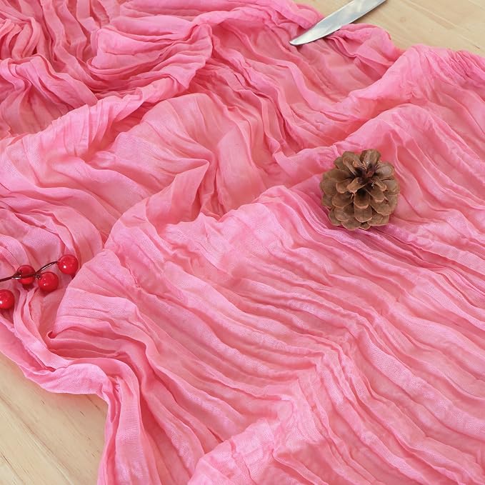 6 Pack Rose Pink Cheesecloth Table Runner 120 Inch Boho Wedding Decor | - Image 5