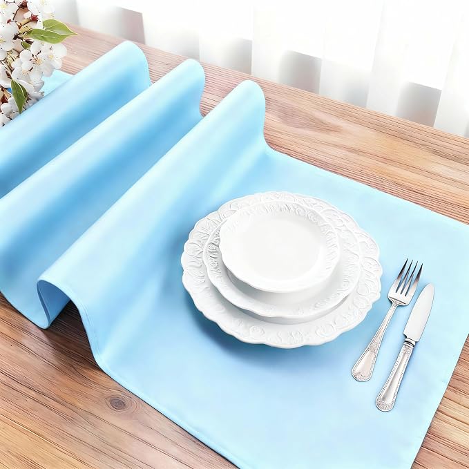 FOLINS&HOME Baby Blue Waterproof Decorative Table Runner 108 Inches Long | - Image 3