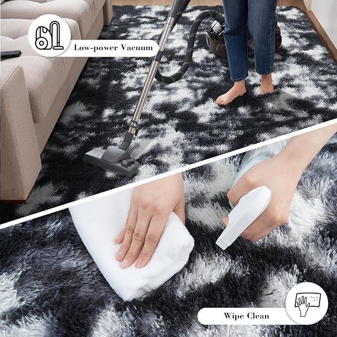 Fluffy Rug Shag Area Rug, Mottling Black 3x5 Area Rugs - Image 7