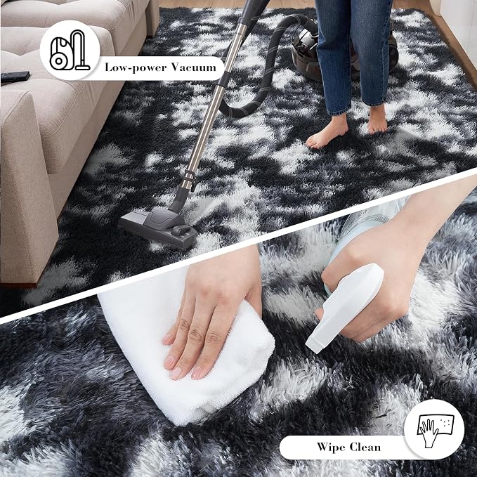 yongyangjuxin Fluffy Rug Shag Area Rug, Mottling Black 8x10 Area Rugs - Image 7