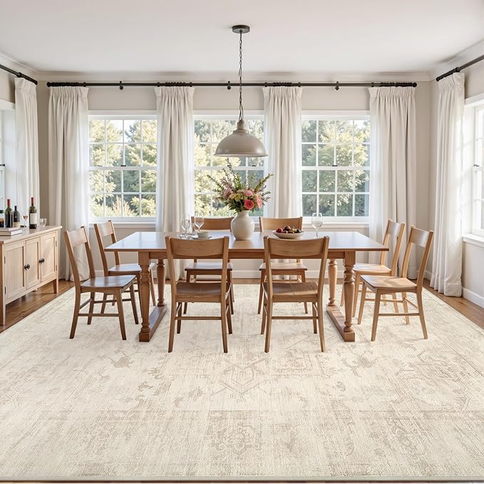 10x14 Area Rug for Living Room: Vintage Boho Neutral Washable Rug Indoor Soft - Image 3