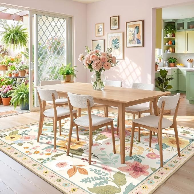 RELEANY Floral Square 6ft Area Rugs Washable Print Boho Cute Carpet Non Slip - Image 2