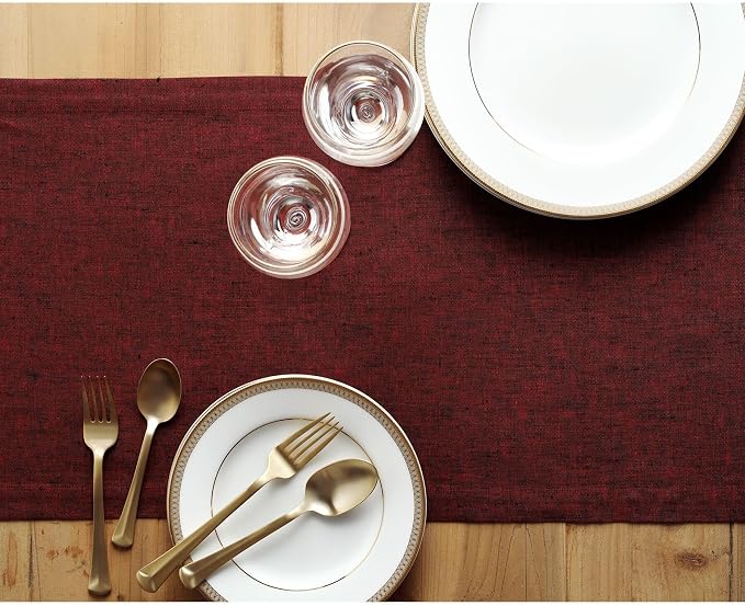 Solino Home 100% Linen Dining Table Runner Red Woven, Athena 14 x 48 in | Table - Image 4