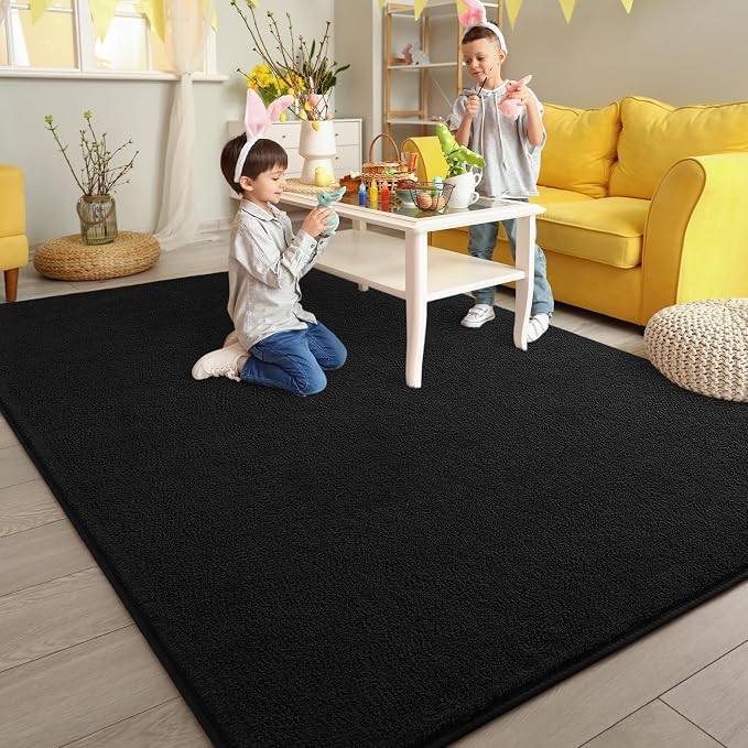 Pettop 5x7 ft Black Area Rugs for Bedroom Living Room, Washable Memory Foam - Image 5