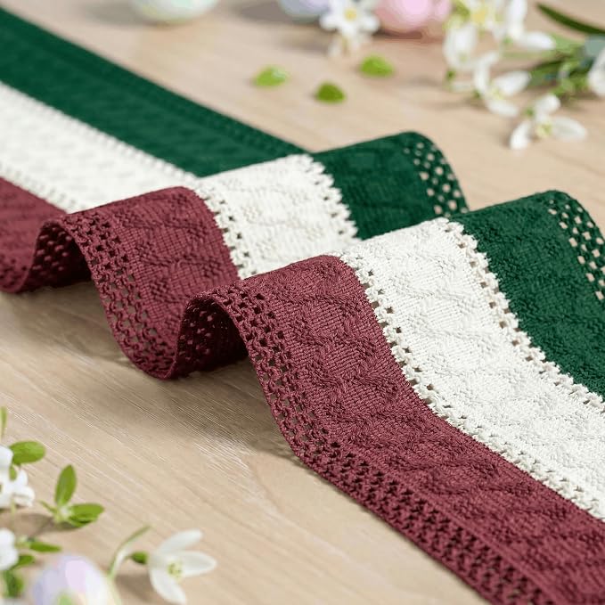 Artoid Mode Green Beige Red Farmhouse Rustic Table Runner 12x120 Inch | Holiday - Image 6