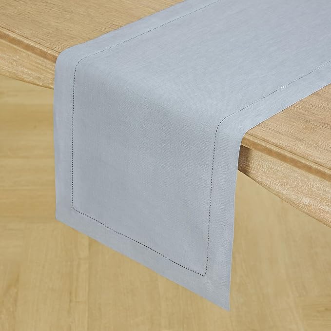 Solino Home 100% Pure Linen Table Runner Dusty Blue Hemstitch, 14 x 120 in | - Image 2