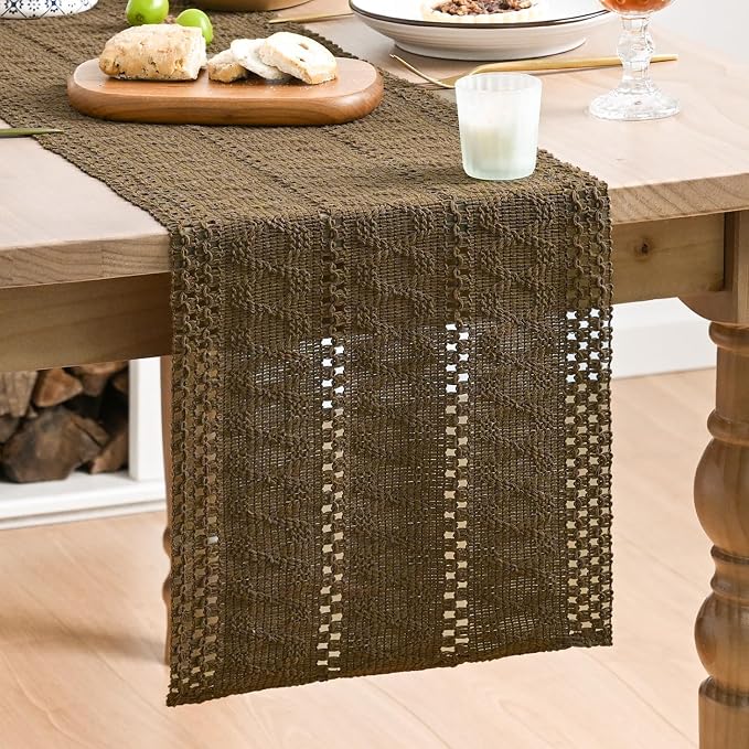 Artoid Mode Coffee Woven Farmhouse Hollow Table Runner 12x72 Inch | Holiday - Image 2