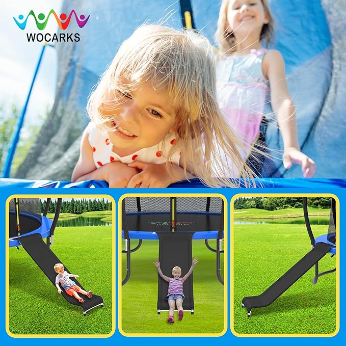 Ergonomic Trampoline Slide with Buffer Region for Children Kids, Outdoor Trampoline Slide Attachment, Heavy Duty Steel, Frame, Easy to Assemble (Silvery)