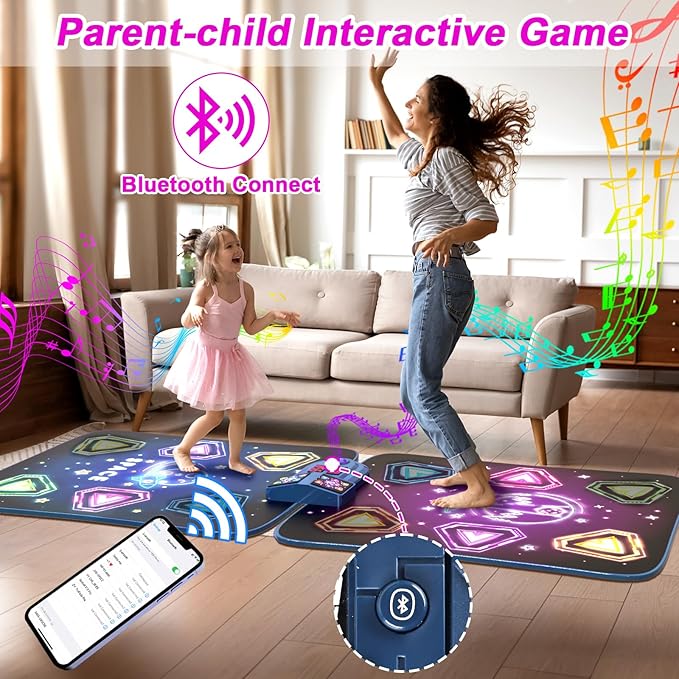 Dance Mat Toys for 3-12 Year Old Girls Boy, 2 Players Dance Mat with Light-up 12 Buttons & 5 Games Mode, Bluetooth Dance Game Toy for Girls 5-7, Xmas Birthday Gifts for 3 4 5 6 7 8 9 10+ Year Old Kids