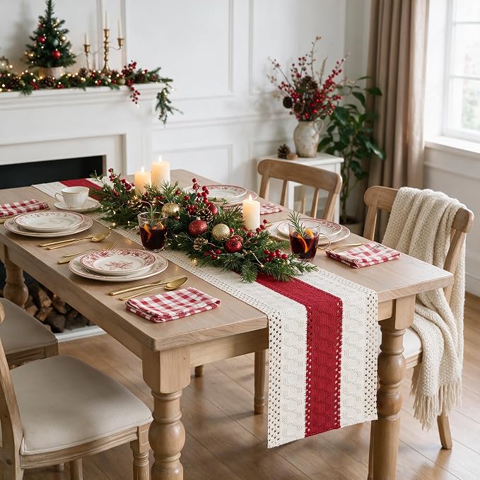 Artoid Mode Rose Red Farmhouse Rustic Table Runner 12x90 Inch | Seasonal - Image 6