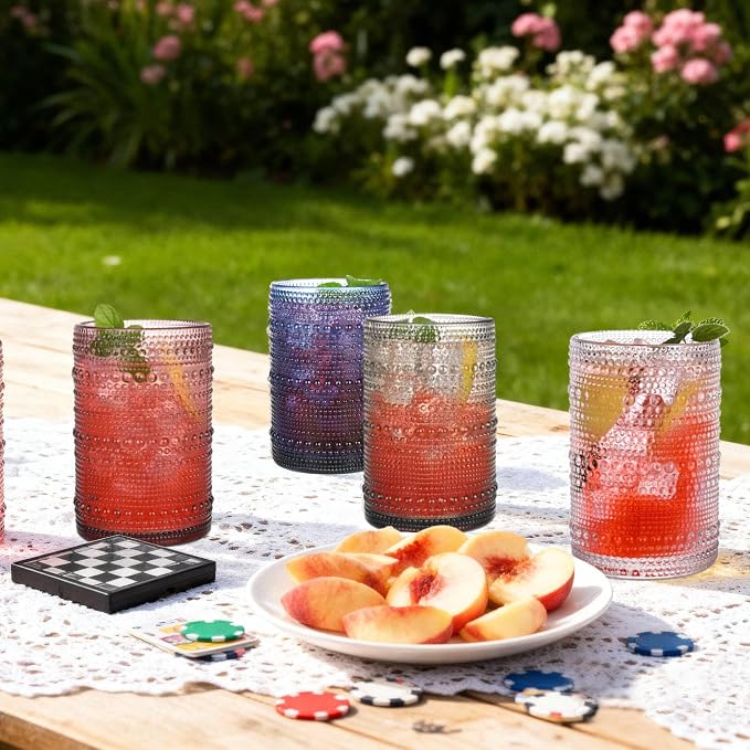 Purple Hobnail Drinking Glasses Set of 6, 15 oz Vintage Highball Glasses - Image 6