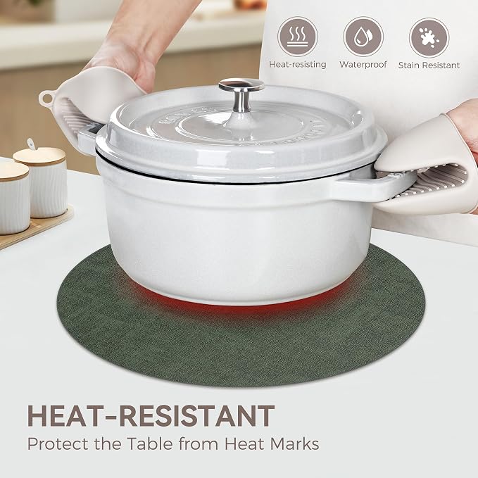 13" Round Placemats Set of 6, Reversible Faux Leather Heat Resistant Table Mats - Image 3