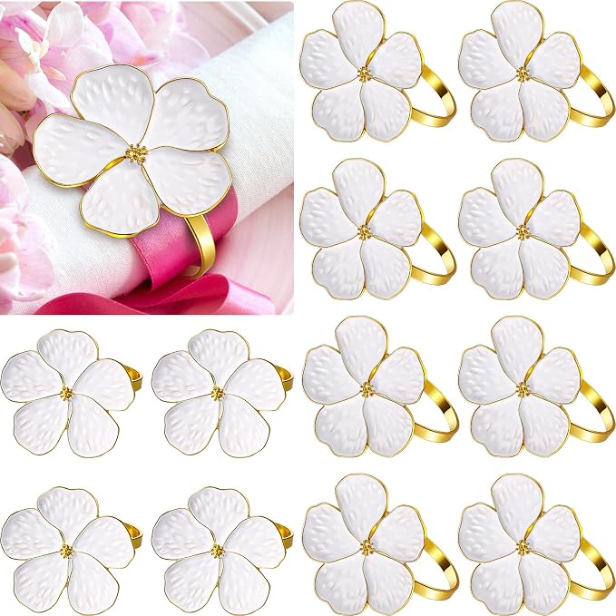 Patelai Set of 24 White Flower Napkin Rings Bulk Gold Napkin Ring Holders | by Patelai