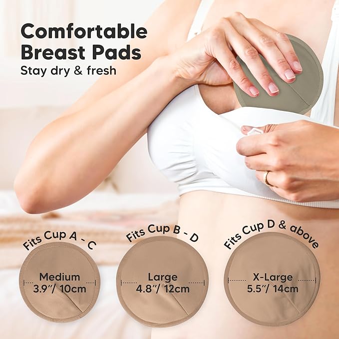 Organic Nursing Pads - 14 Washable Viscose Derived from Bamboo Breastfeeding Pads, Wash Bag, Reusable Breast Pads for Breastfeeding, Nipple Pads for Breastfeeding Essentials (Sable, L 4.8")