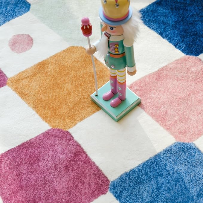 jinchan Macy 3x5 Area Rug for Kids Room Modern Colorful Checkered Diamond - Image 7