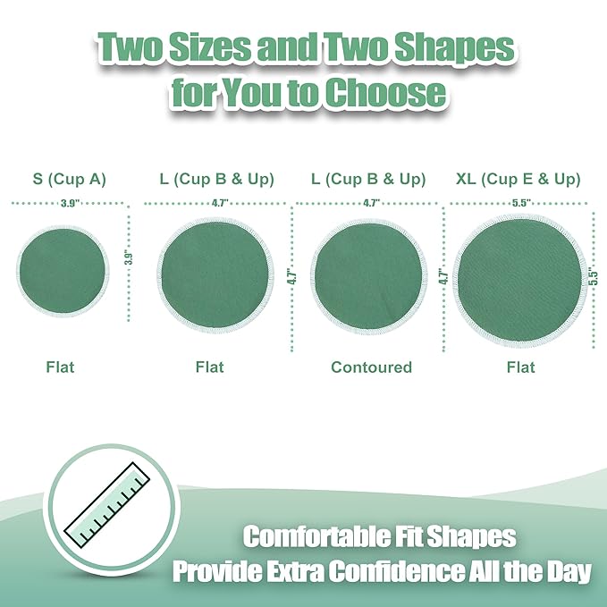 wegreeco Nursing Breast Pads (14 Pack) + Laundry Bag & Travel Storage Bag, 4.7 inch Option - Washable & Reusable Breastfeeding Nursing Pads (Bean Paste Green, Plain Shape)