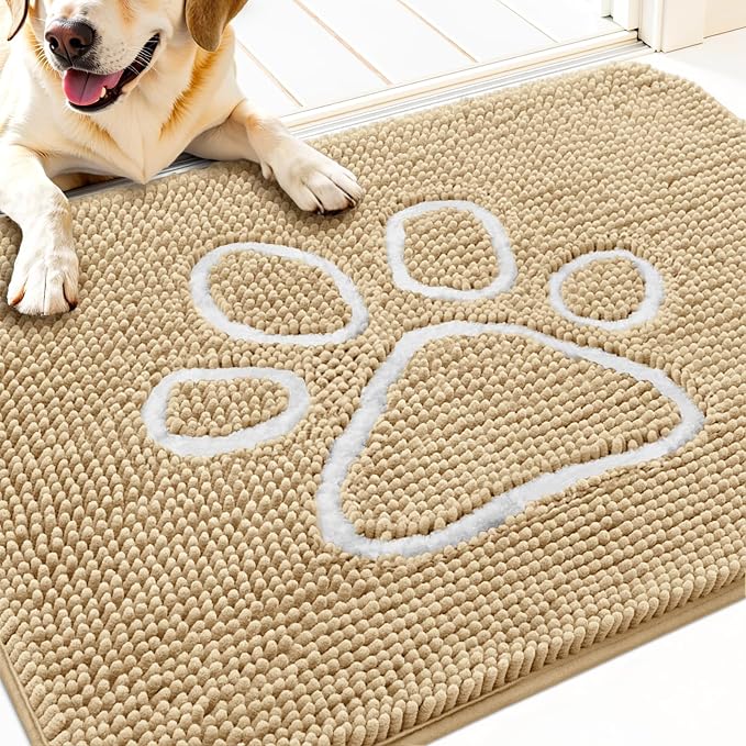 OLANLY Dog Door Mat for Muddy Paws 34x21, Paw Print Design, Absorbs Moisture by OLANLY