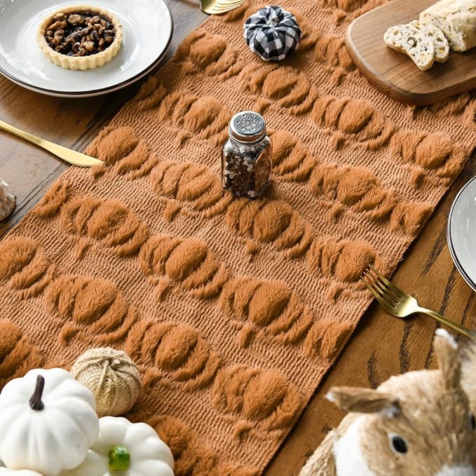 Artoid Mode Caramel Soft Faux Fur Pumpkins Fall Table Runner 13x72 Inch | - Image 4