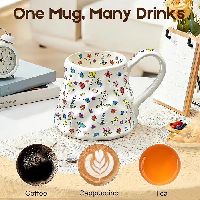 Large Blue Coffee Mug 20 oz, Oversized Cute Floral Ceramic Mug, Giant Coffee Mug - Image 5