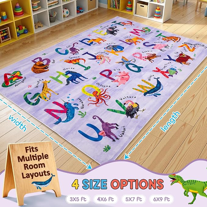 5x7 ABC Classroom Rug for Kids Playroom, Alphabet Rug - Image 2