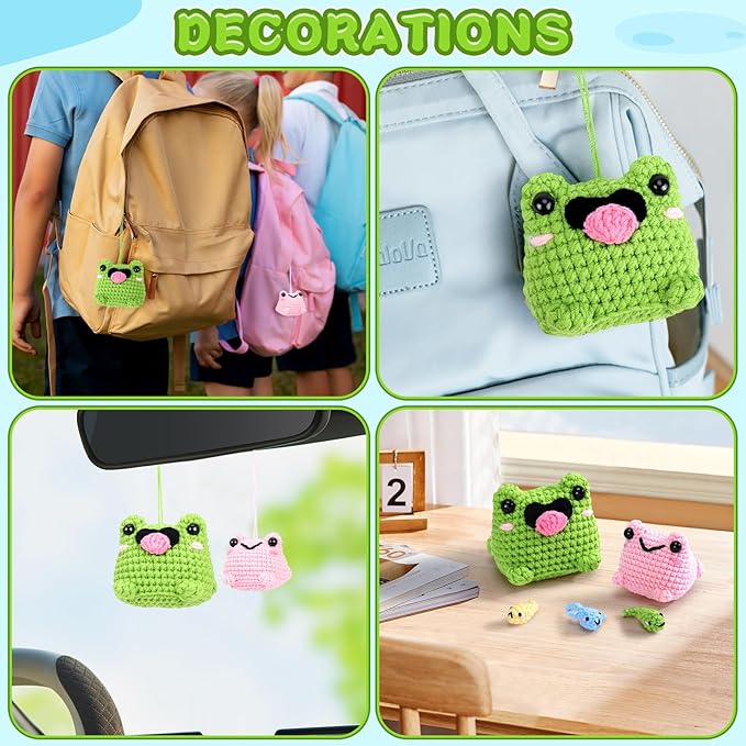 Crochet Kit for Beginners - Frog Family Crochet Kits with Step-by-Step Video Tutorials, Beginner Crochet Kit for Adults and Kids, 2 PCS Frogs and 3 PCS Tadpoles Crocheting Set