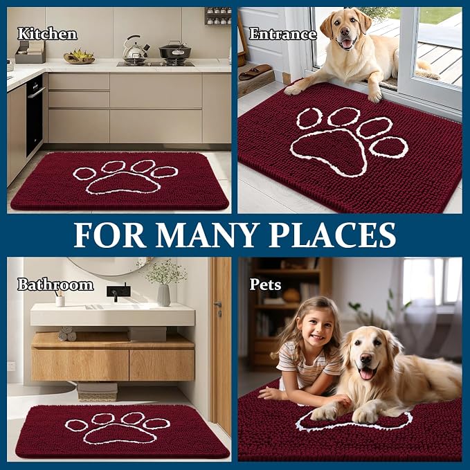 OLANLY Dog Door Mat for Muddy Paws 54x32, Paw Print Design, Absorbs Moisture - Image 8