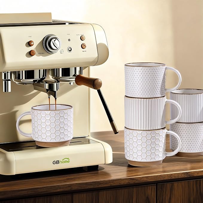 GBhome 15 OZ Stackable Coffee Mugs Set of 4, Ceramic Coffee Cups Set | 4 - Image 6